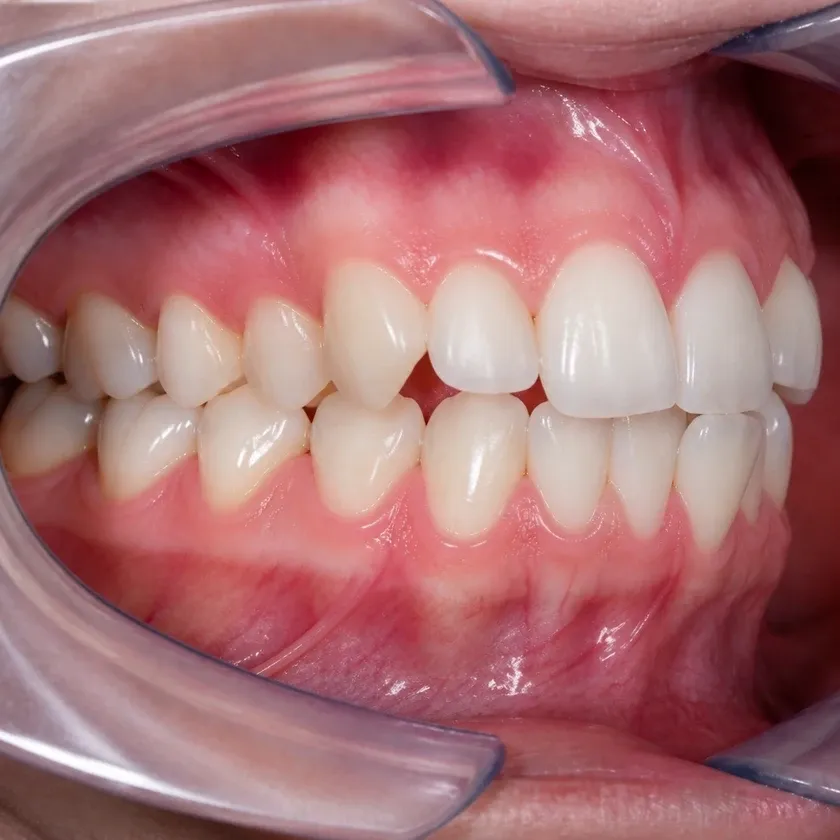 Lingual braces — pre-treatment condition in a clinical photograph