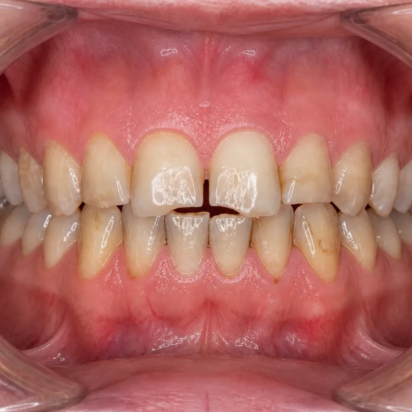 Lumineers — before-treatment condition in a clinical photograph