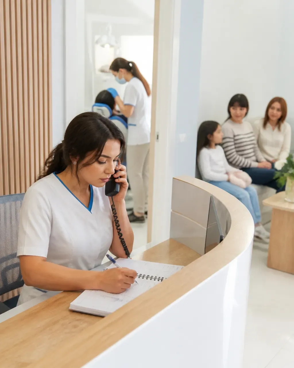 The clinic administrator schedules the patient's appointment by phone