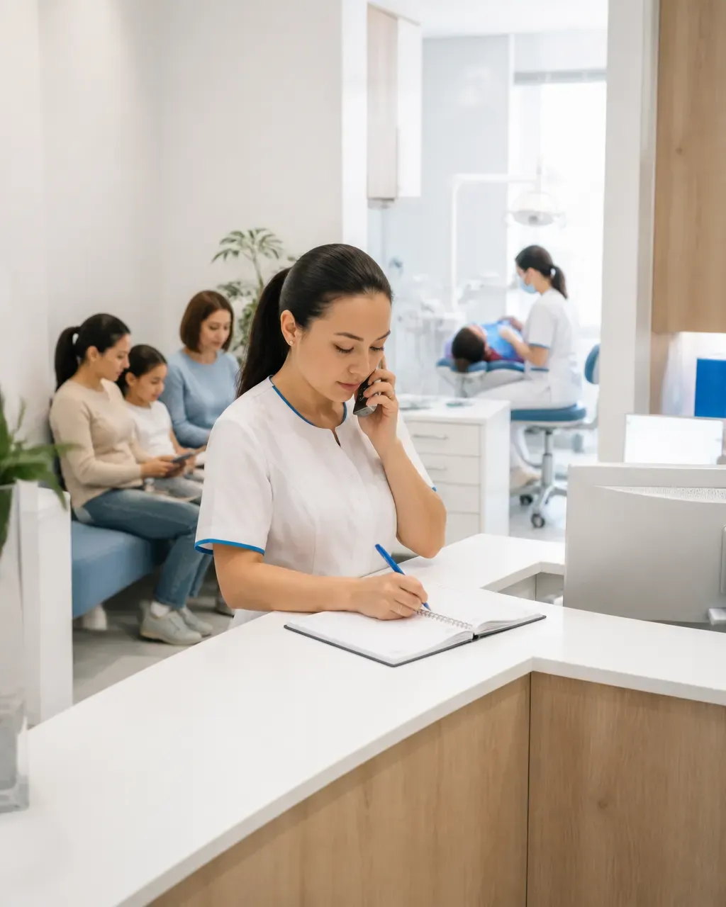 The clinic administrator schedules the patient's appointment by phone