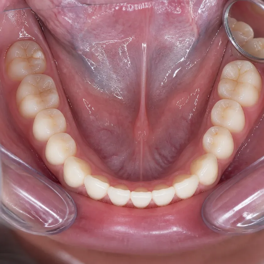 Microprosthetics of teeth — close-up clinical photo of the result after treatment