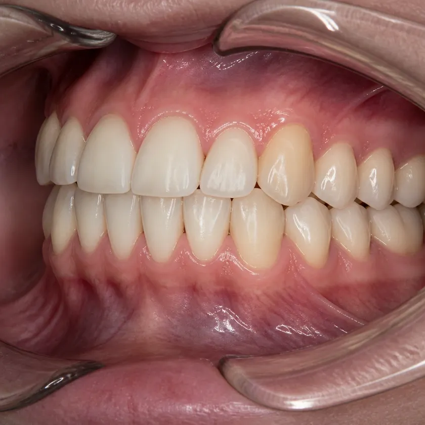 Microprosthetics of teeth — close-up clinical image of the result after treatment