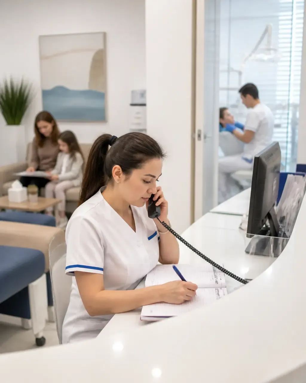 The clinic administrator schedules the patient's appointment by phone