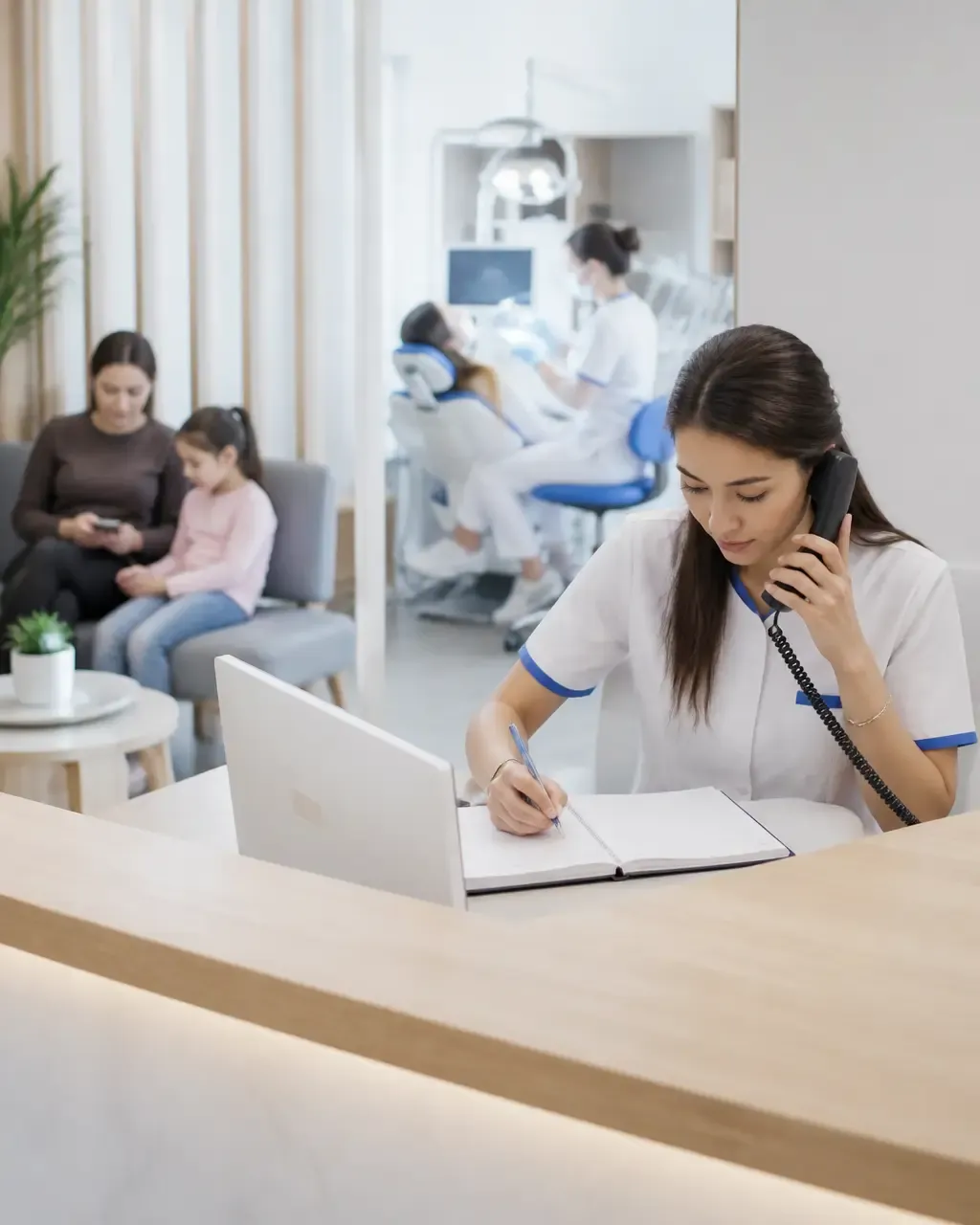 The clinic administrator schedules the patient's appointment by phone