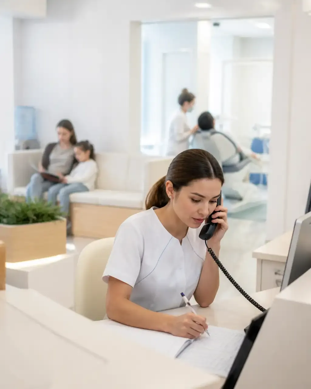 The clinic administrator schedules the patient's appointment by phone