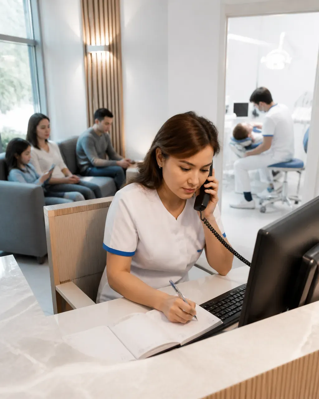 The clinic administrator schedules the patient's appointment by phone