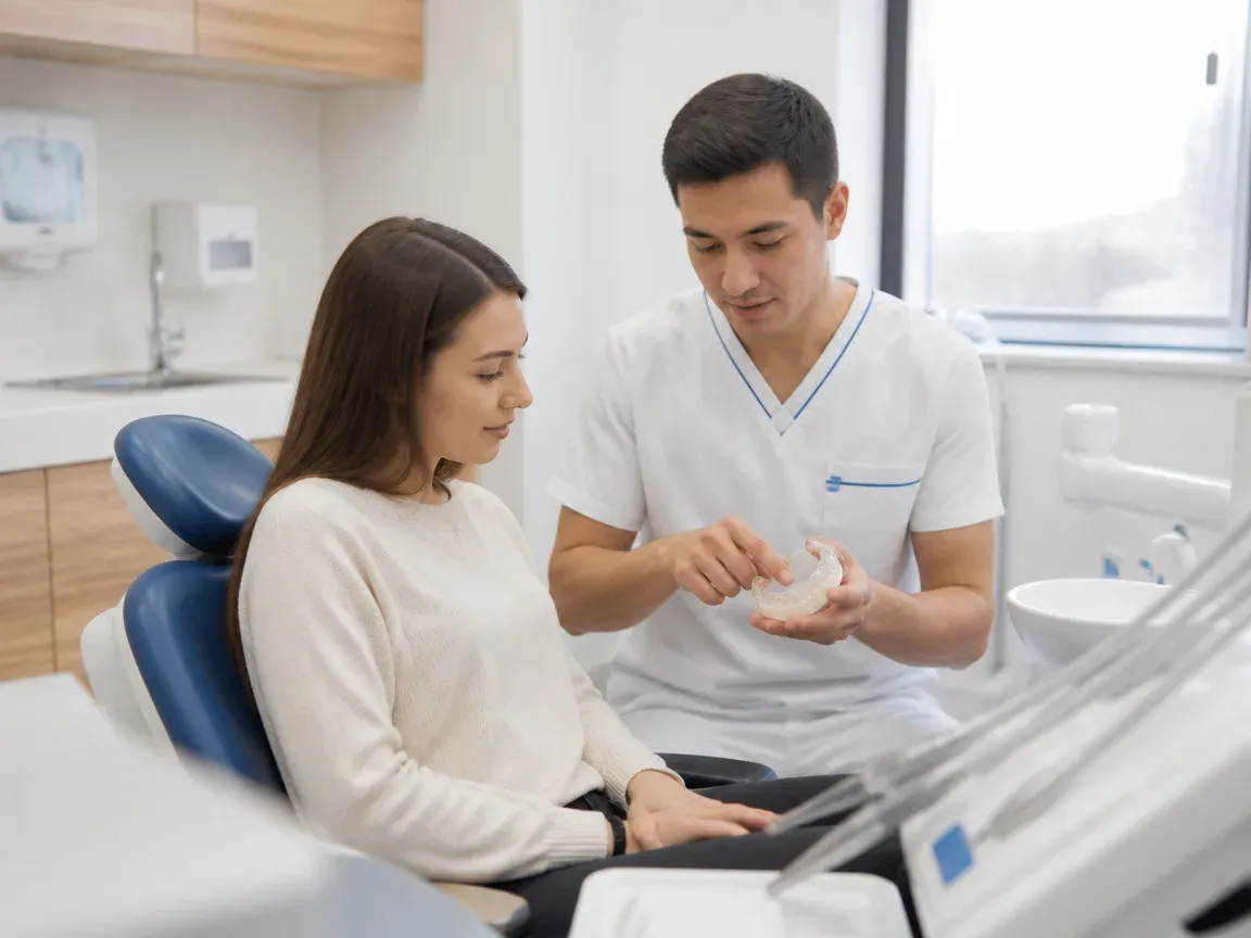 End of appointment: the doctor beside the patient goes over aftercare recommendations — illustration for the section "Follow-up after treatment"
