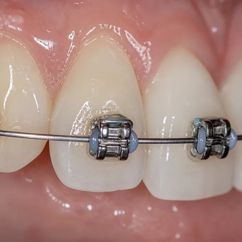 Orthodontic bite correction procedure — close-up of the treatment result in a clinical photograph