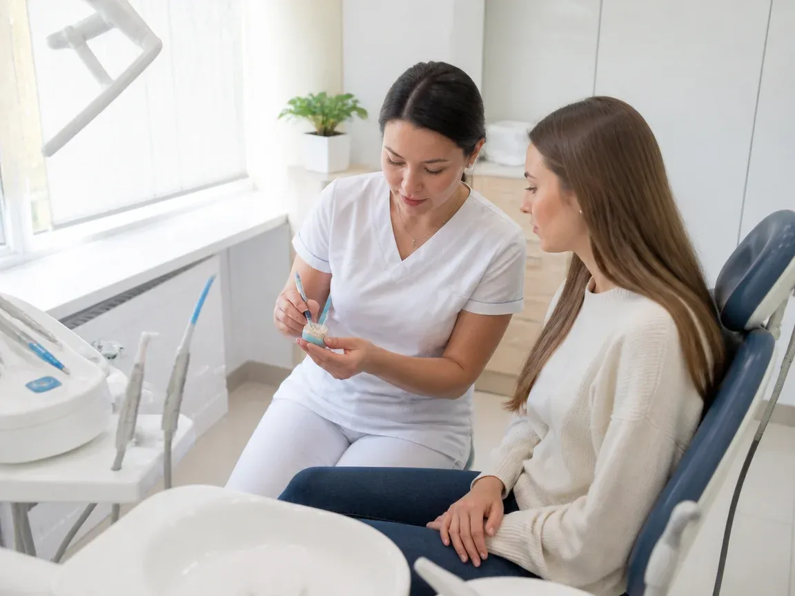 End of appointment: the doctor sits with the patient to go over aftercare instructions — illustration for the section "How many procedures are needed and how long does a visit take"