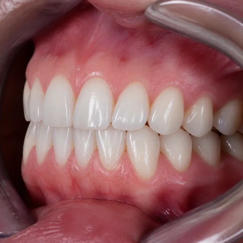 Teeth whitening — close-up clinical photo showing the result after treatment