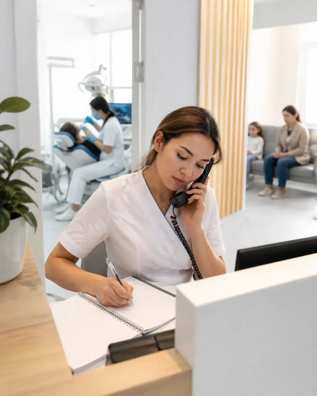 The clinic administrator schedules the patient's appointment by phone