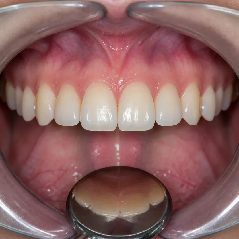 Dental veneers — close-up clinical photo of the result after treatment