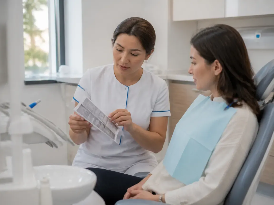 End of appointment: the doctor next to the patient goes over aftercare recommendations — illustration for the "Follow-up examination" section