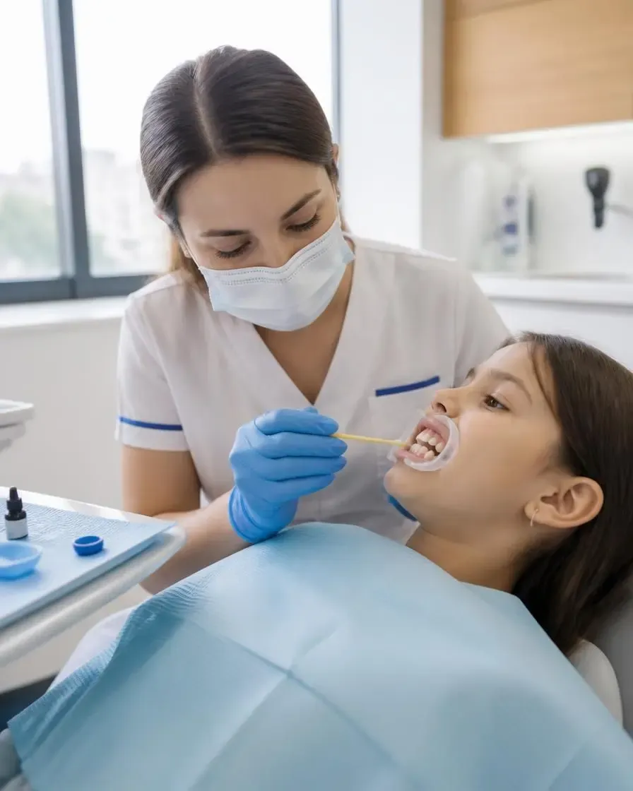 Application of fluoride to the teeth after cleaning