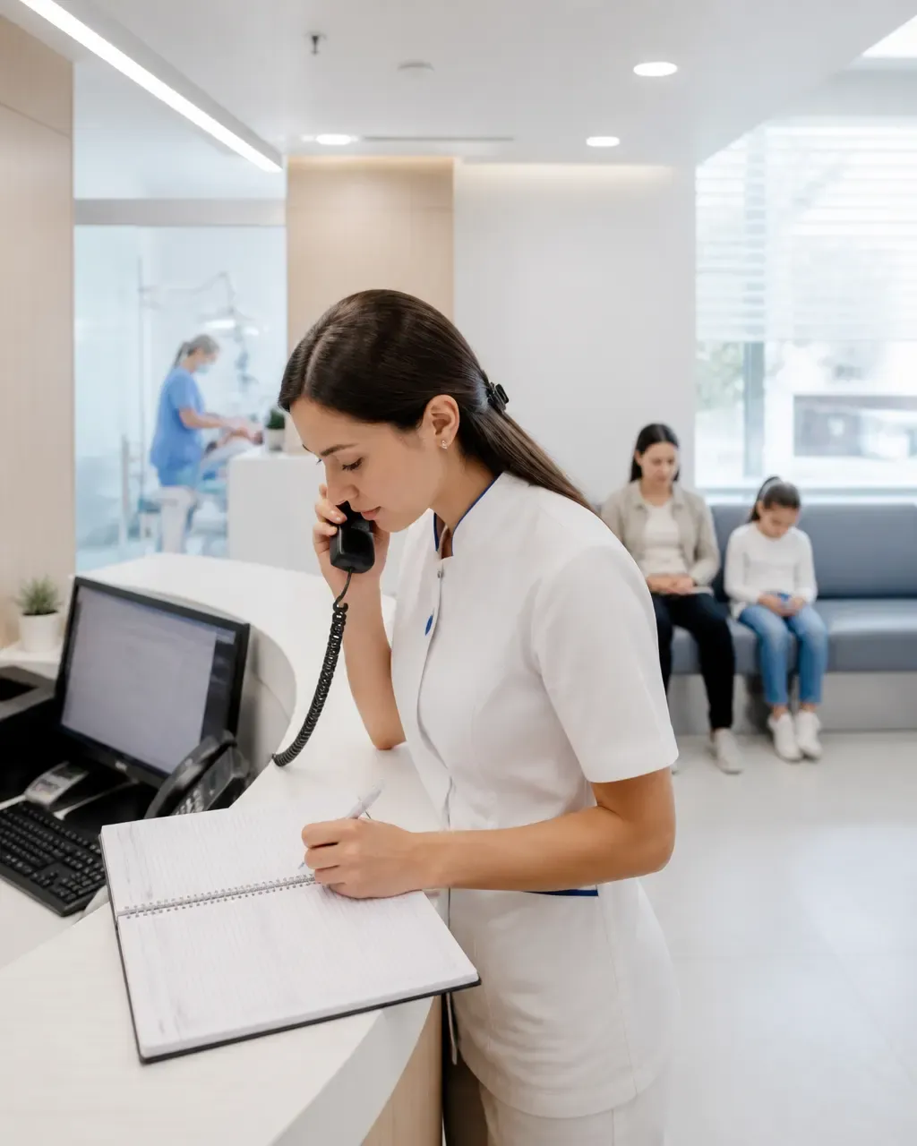 The clinic administrator schedules the patient's appointment by phone