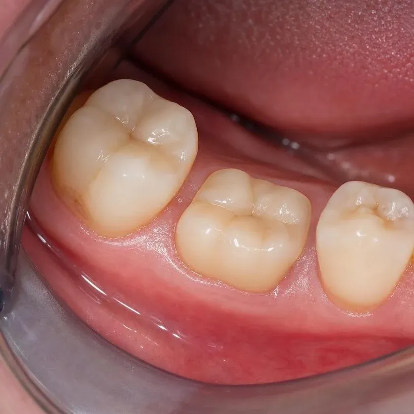 Zirconia crown on a lower molar after prosthetic restoration