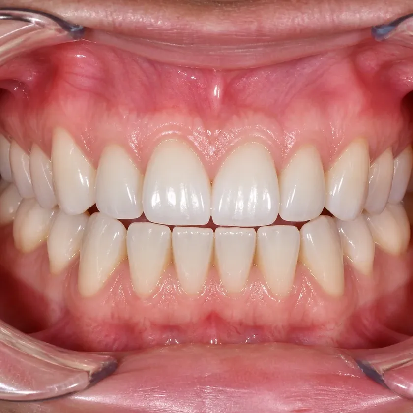Dental prosthetics — close-up clinical photo of the result after treatment