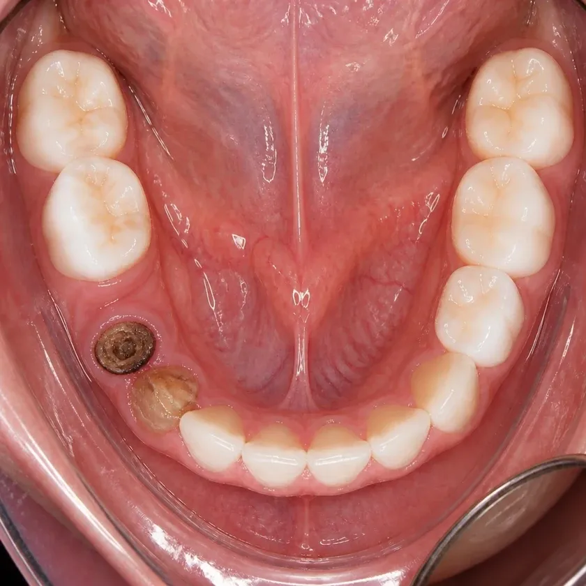 Pediatric dental prosthetics — pre-treatment condition on a clinical image