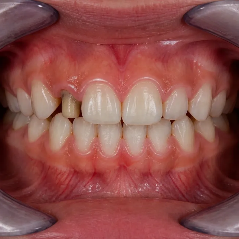 Pediatric dental prosthetics — pre-treatment condition on a clinical image