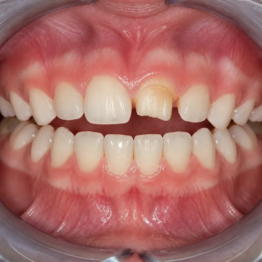 Pediatric dental prosthetics — pre-treatment condition on a clinical image