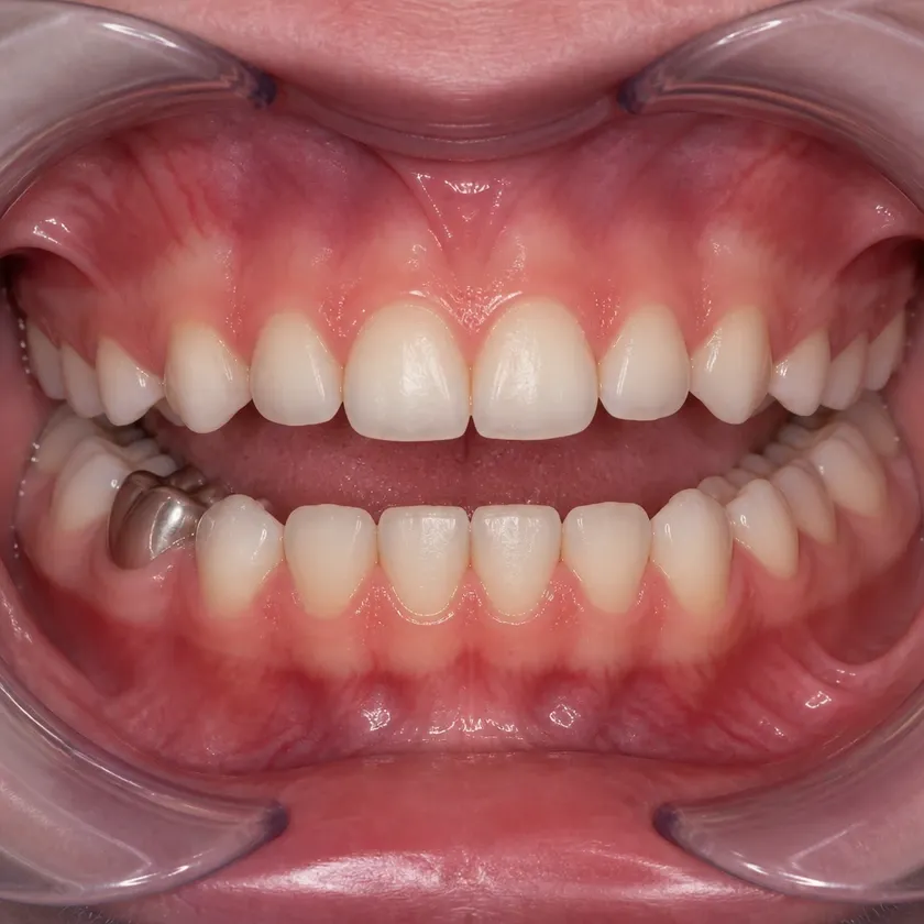 pediatric dental prosthetics — close-up clinical photo of the result after treatment