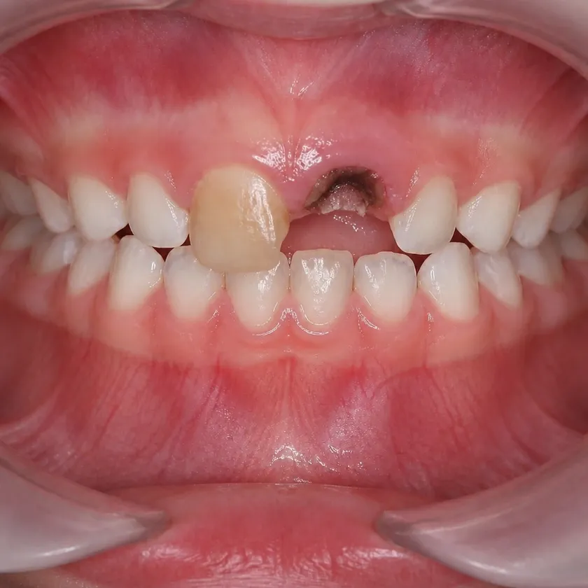 Pediatric dental prosthetics — pre-treatment condition on a clinical image