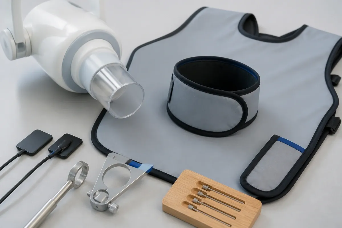 Tools and materials used in this type of treatment, laid out on a light-colored surface — an illustration for the section "Is X-ray radiation safe for a child and what protective measures are available?"