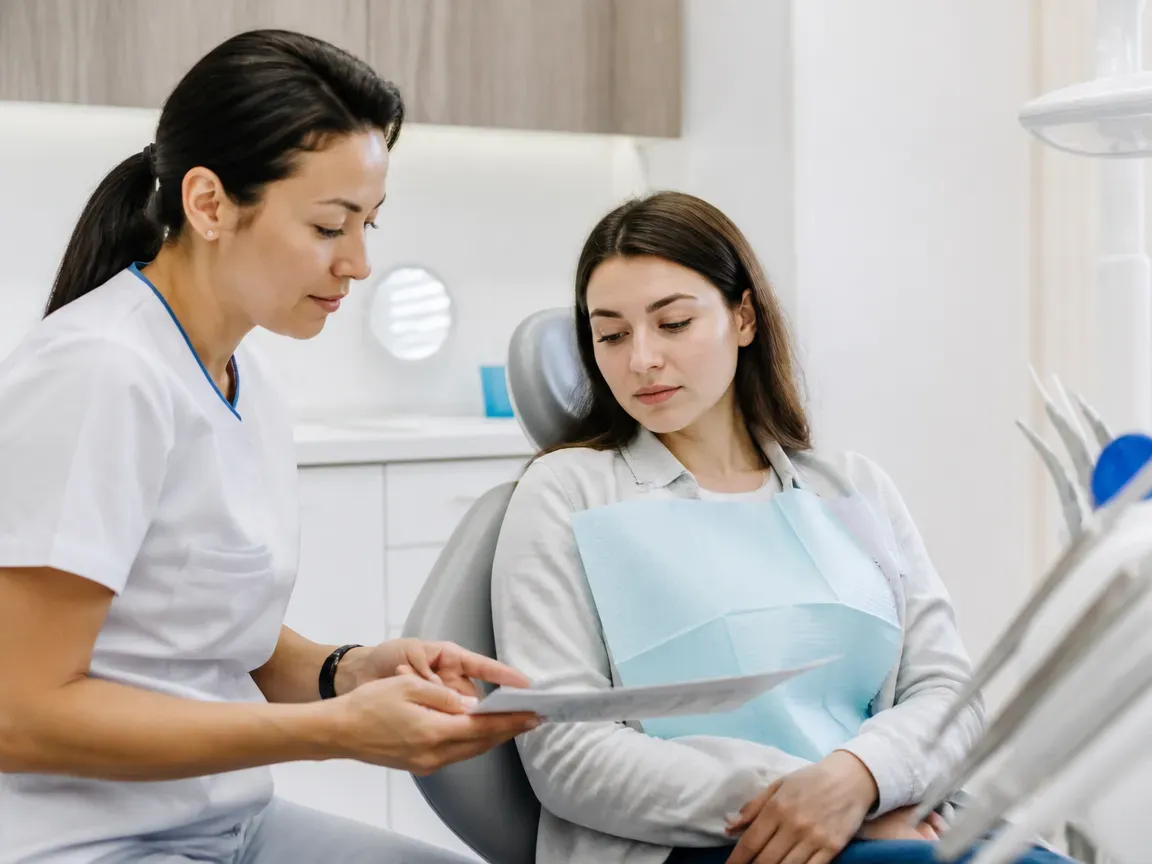End of appointment: the doctor beside the patient goes over aftercare instructions — illustration for the "Procedure duration" section