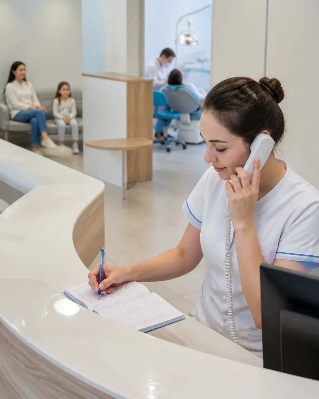The clinic administrator schedules the patient's appointment by phone