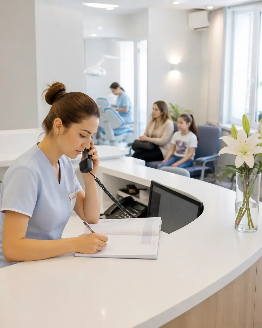 The clinic administrator schedules the patient's appointment by phone