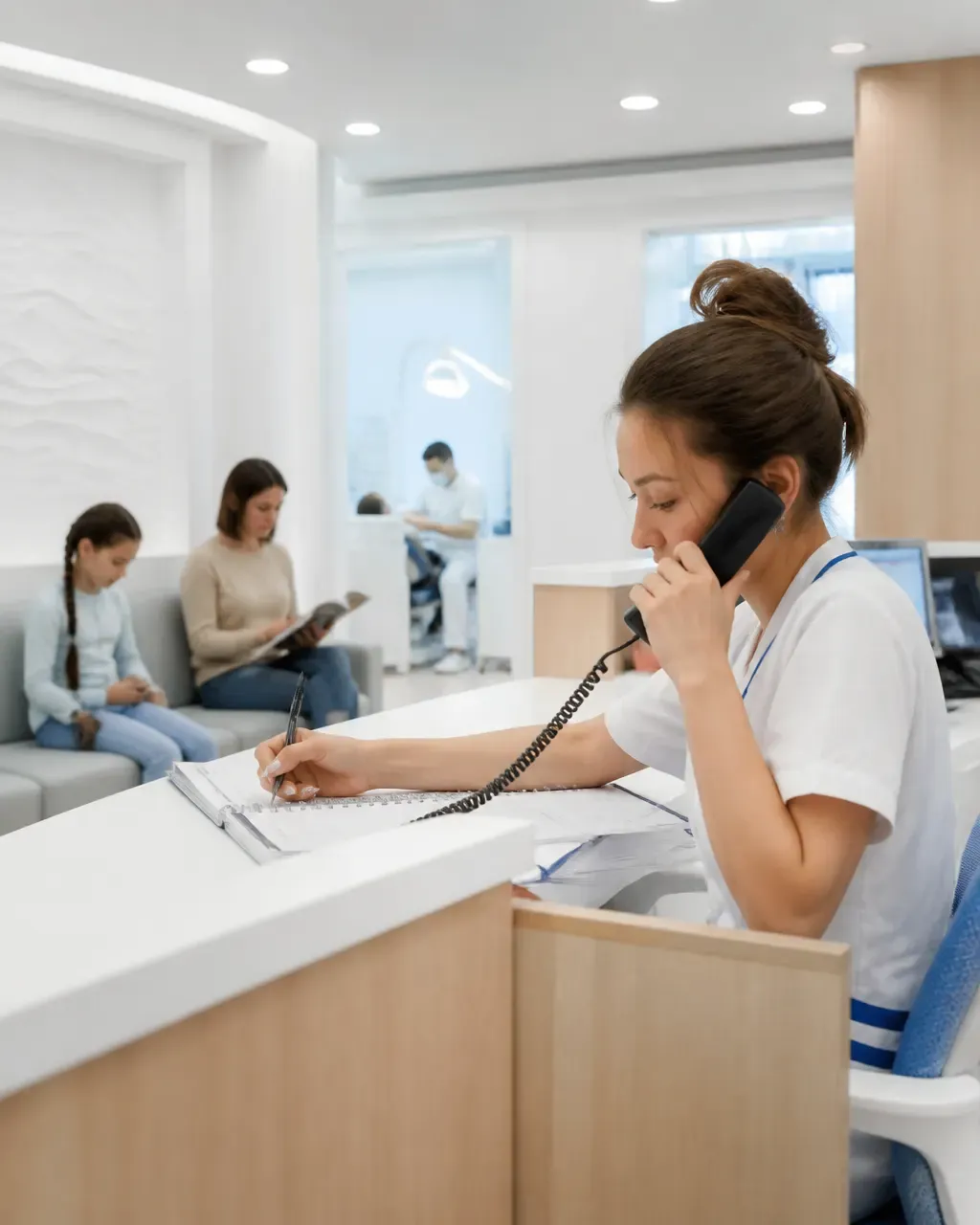 The clinic administrator schedules the patient's appointment by phone