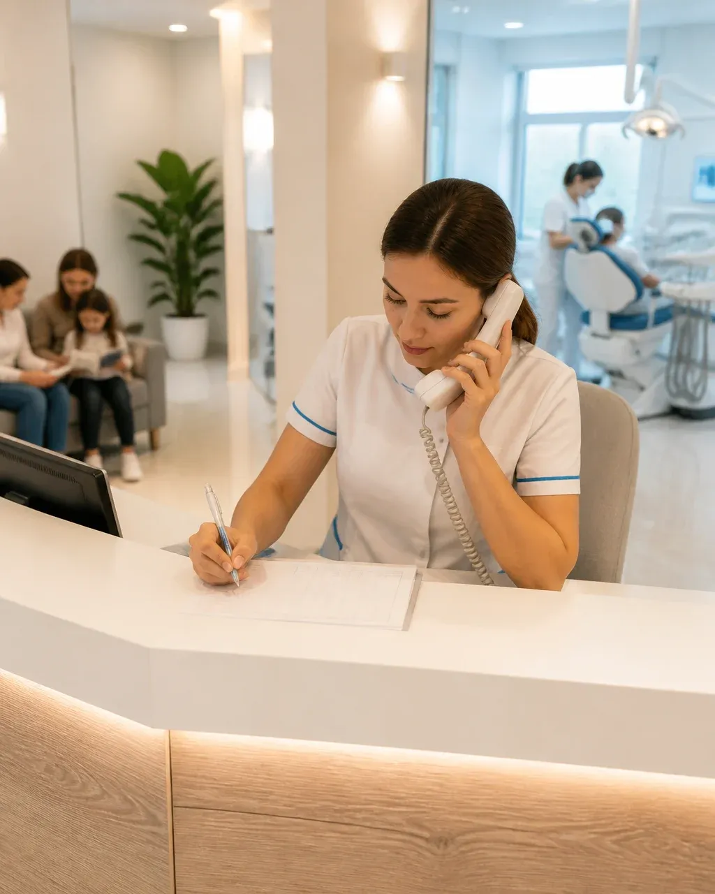 The clinic administrator schedules the patient's appointment by phone