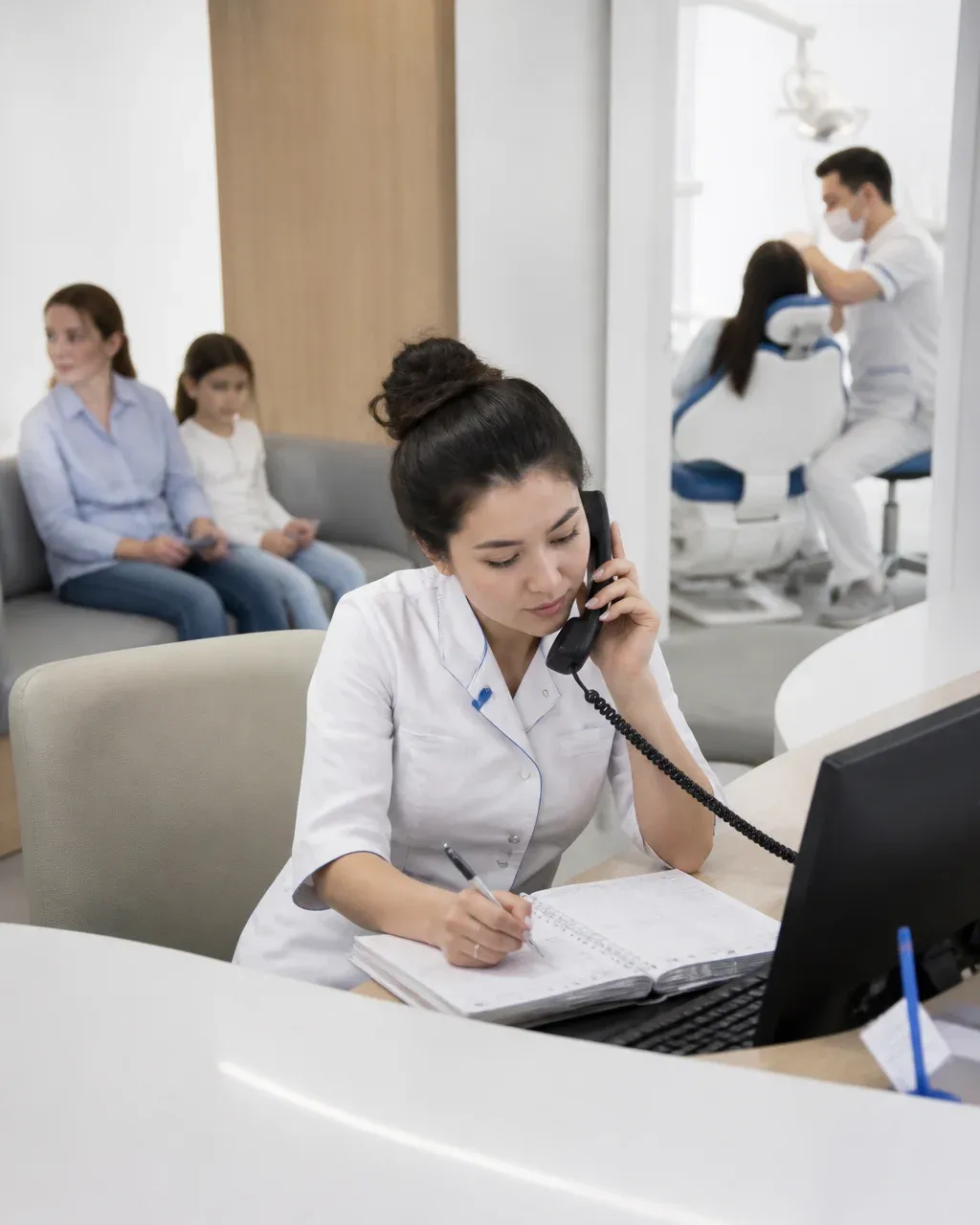 The clinic administrator schedules the patient's appointment by phone