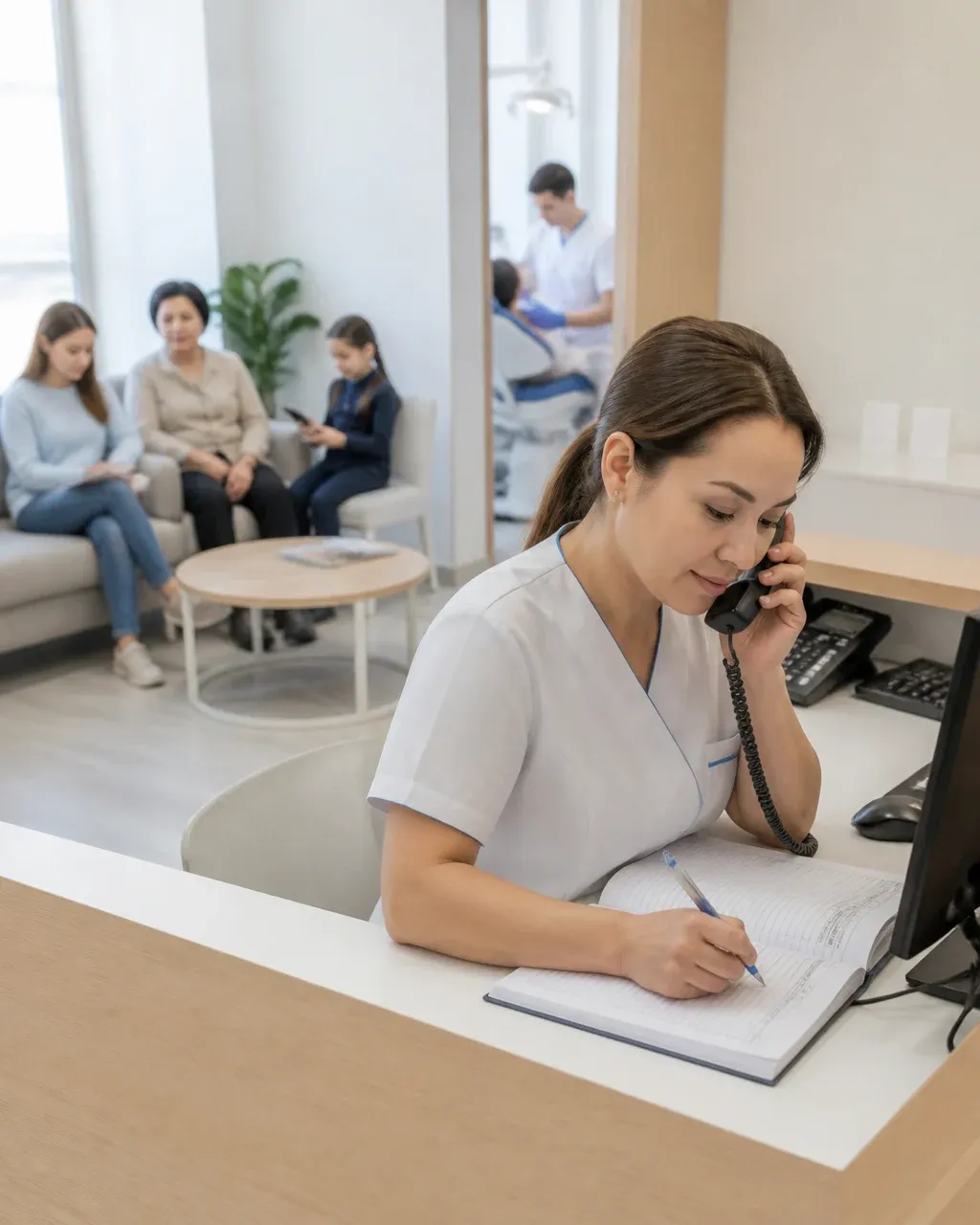 The clinic administrator schedules the patient's appointment by phone
