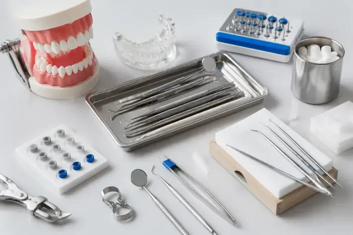 Tools and materials for this type of treatment, laid out on a light surface — an illustration for the "Consultation and treatment plan" section