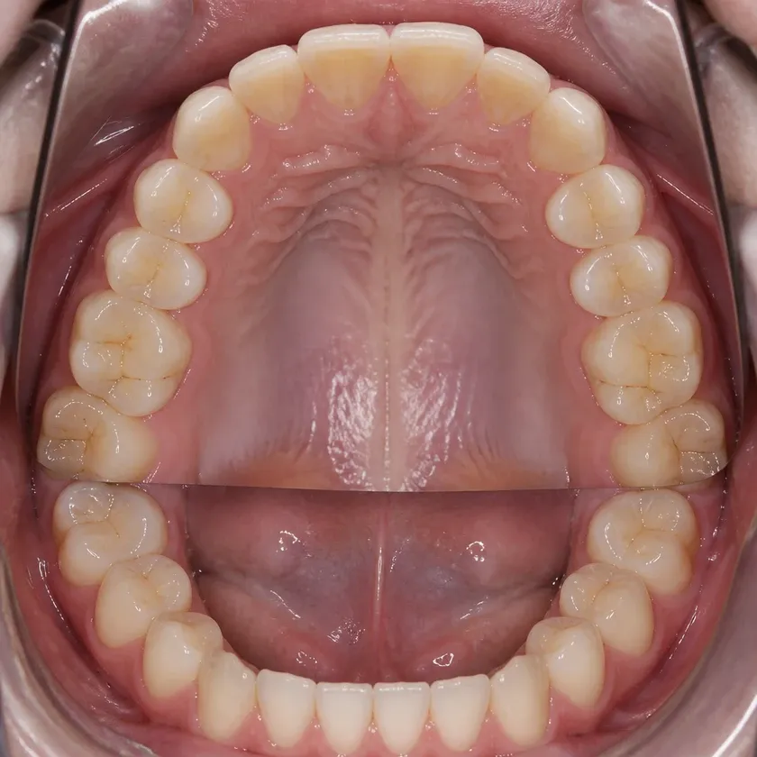 multi-loop archwire technique — close-up of the result after treatment in a clinical photograph