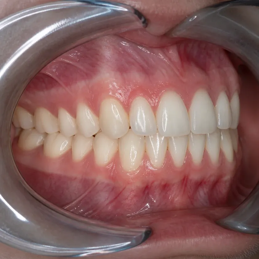 multi-loop archwire technique — close-up of the result after treatment in a clinical photograph