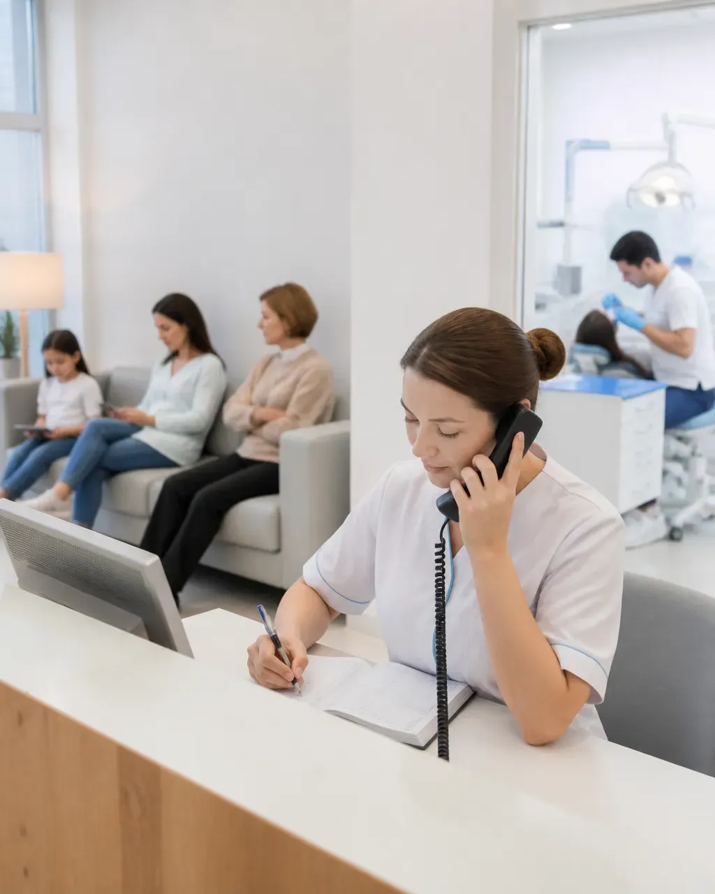 The clinic administrator schedules the patient's appointment by phone