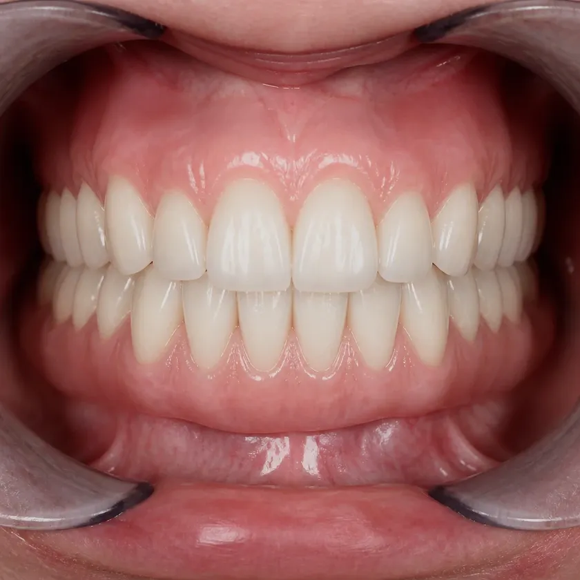 titanium dental implants — close-up result after treatment in a clinical photograph
