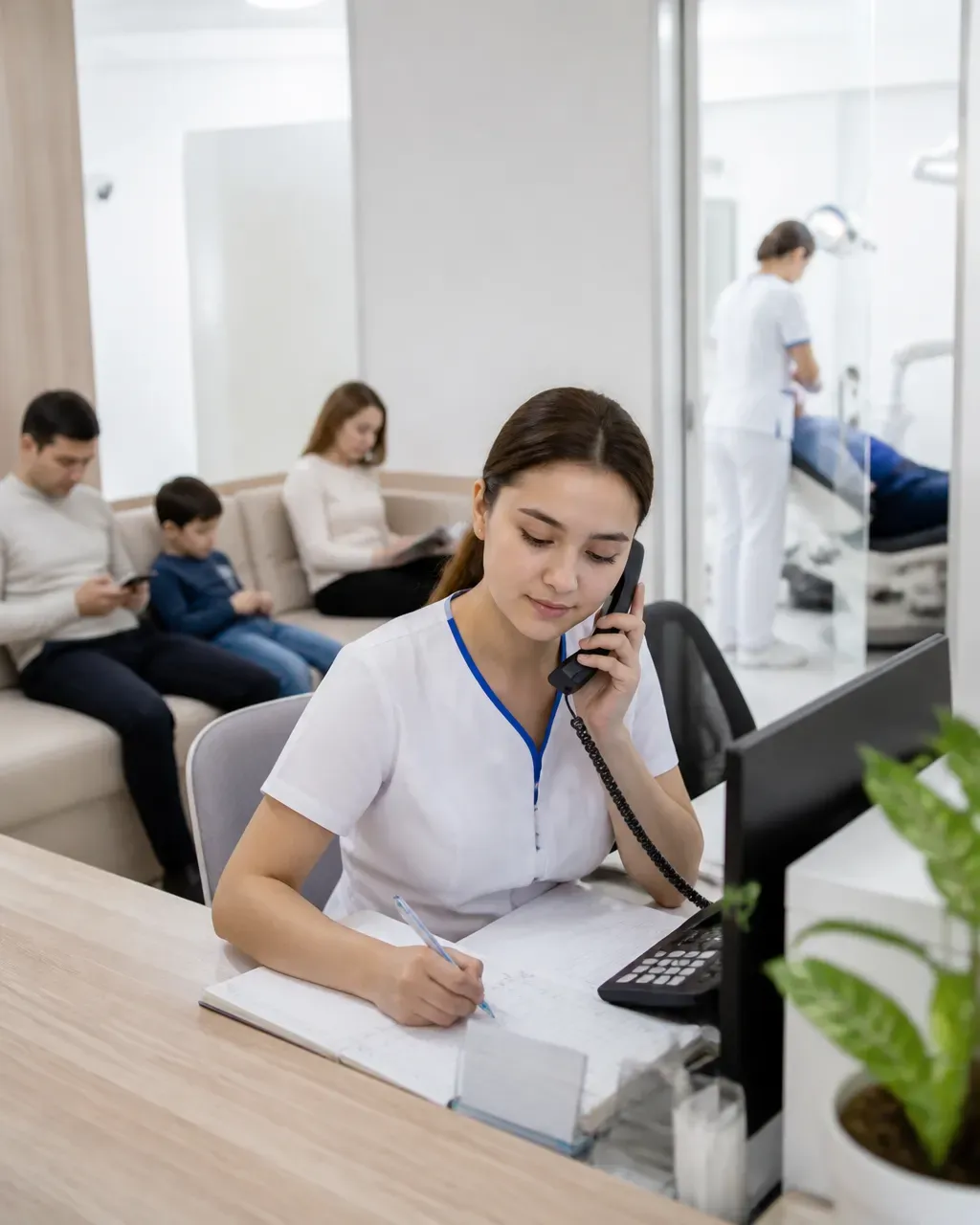 The clinic administrator schedules the patient's appointment by phone