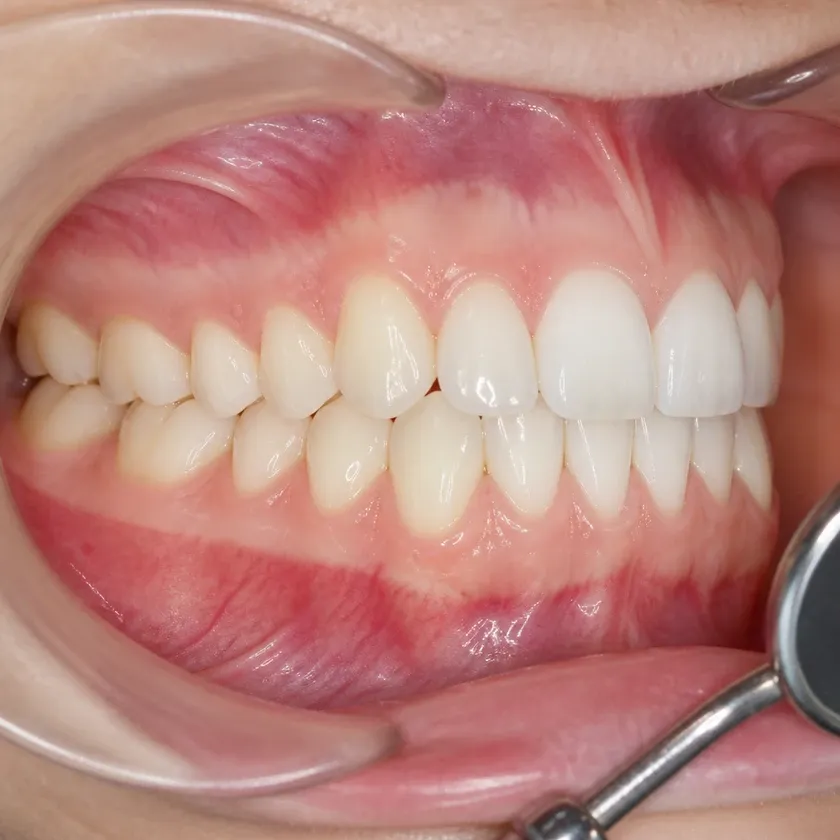 Dental aligners — close-up clinical photo of the result after treatment