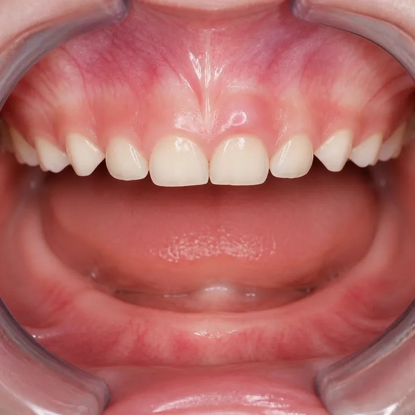 Pulpectomy of a primary tooth — close-up clinical photo of the result after treatment