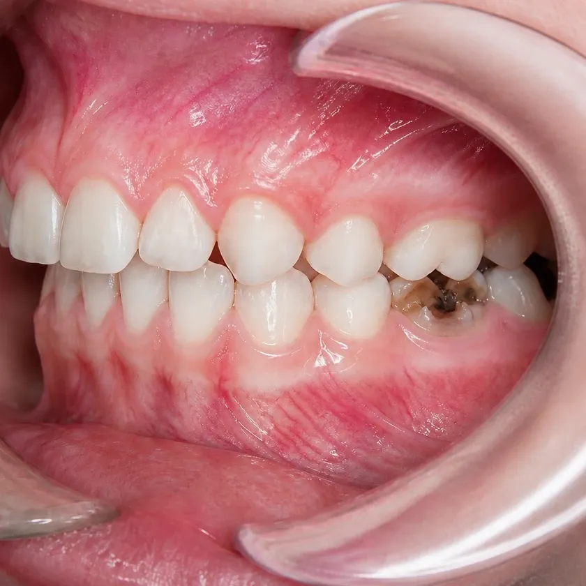 Pulpectomy of a primary tooth — pre-treatment condition on a clinical image
