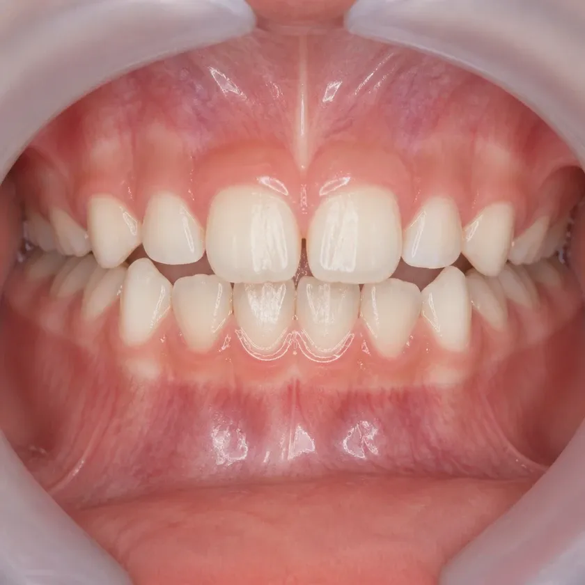 baby tooth nerve removal — close-up after-treatment result on a clinical image