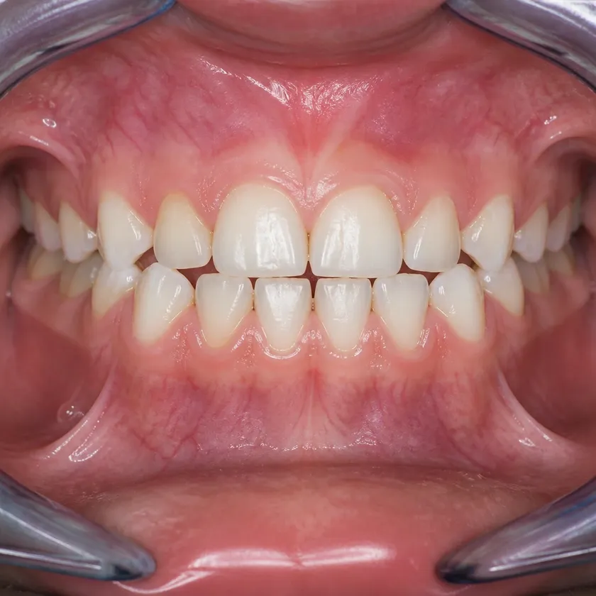baby tooth nerve removal — close-up after-treatment result on a clinical image