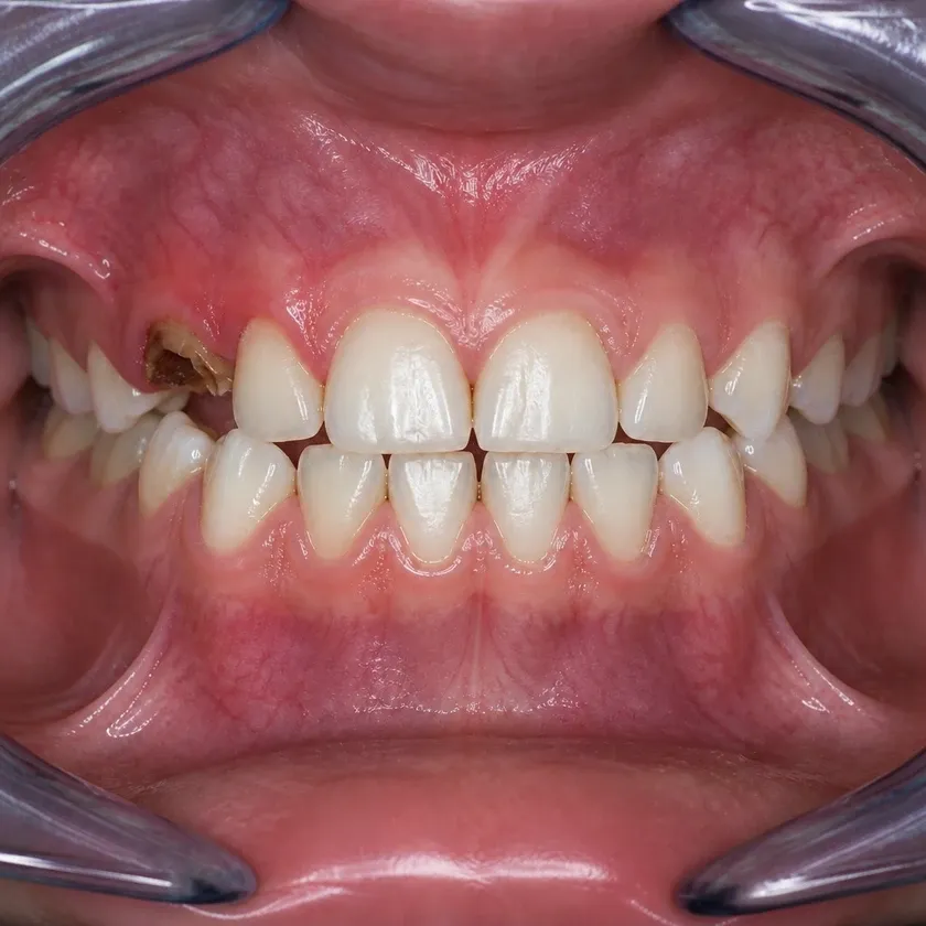 Pulpectomy of a primary tooth — pre-treatment condition on a clinical image