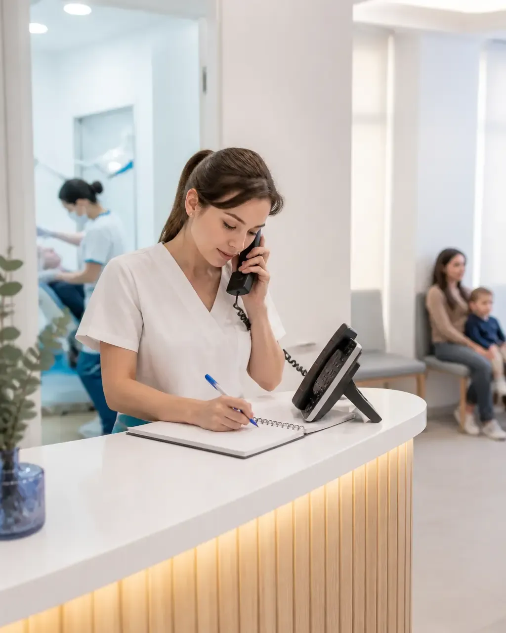 The clinic administrator schedules the patient's appointment by phone