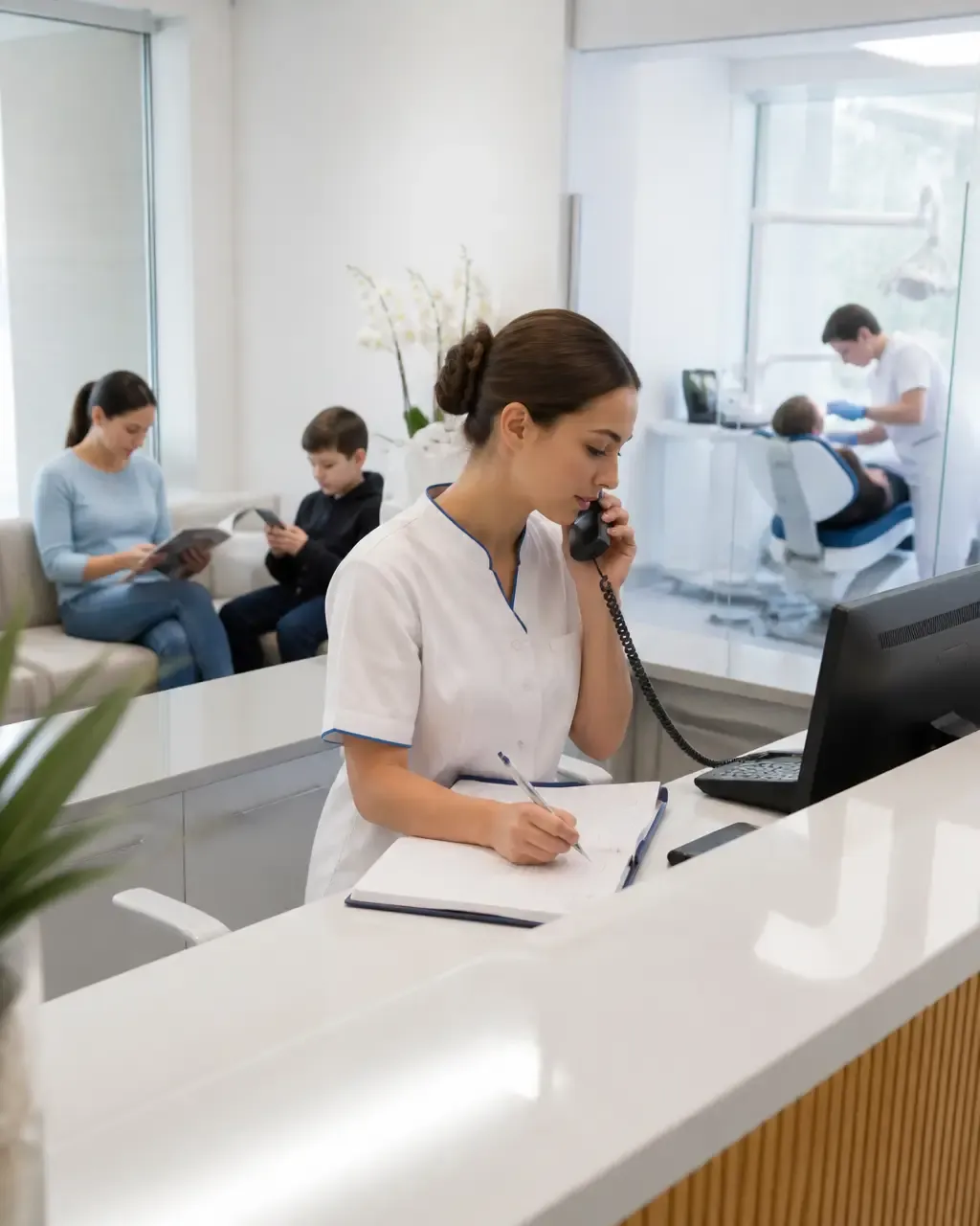 The clinic administrator schedules the patient's appointment by phone