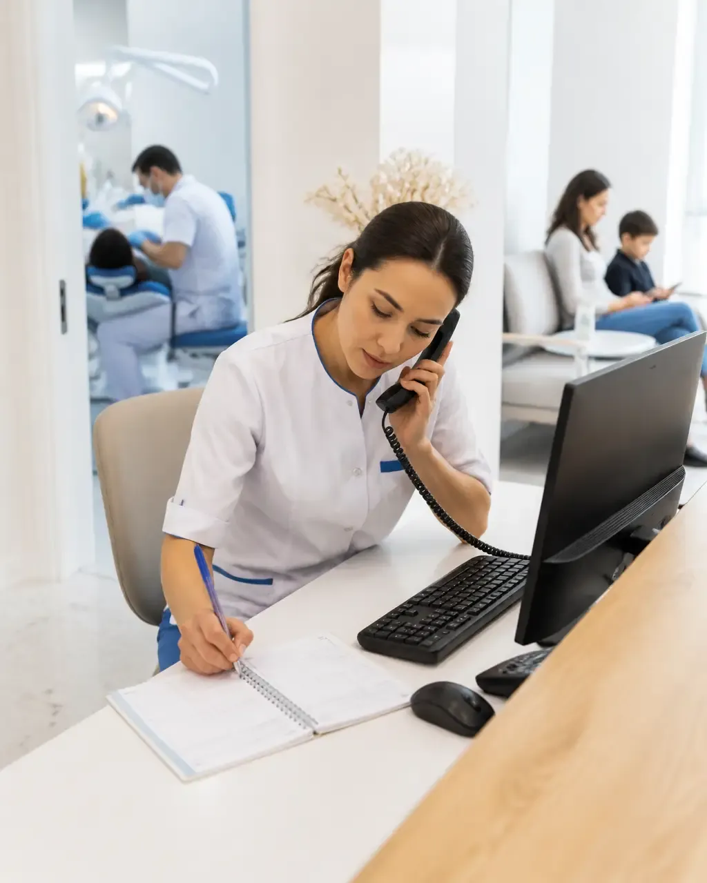 The clinic administrator schedules the patient's appointment by phone