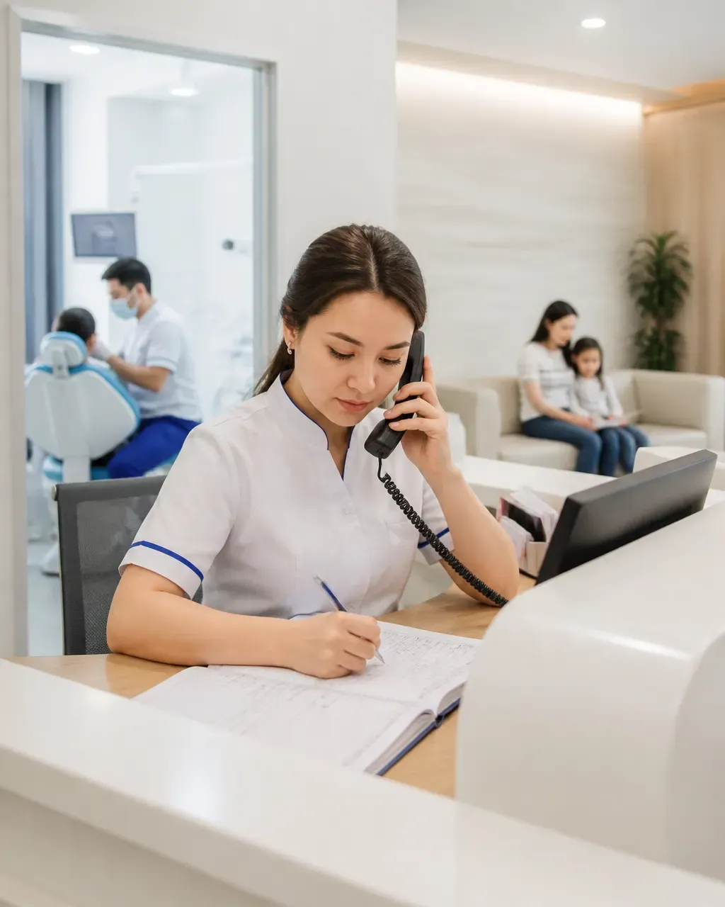 The clinic administrator schedules the patient's appointment by phone